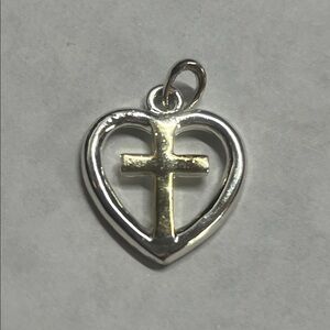 Unbranded Two-Tone Heart Cross Pendant - Silver and Gold
